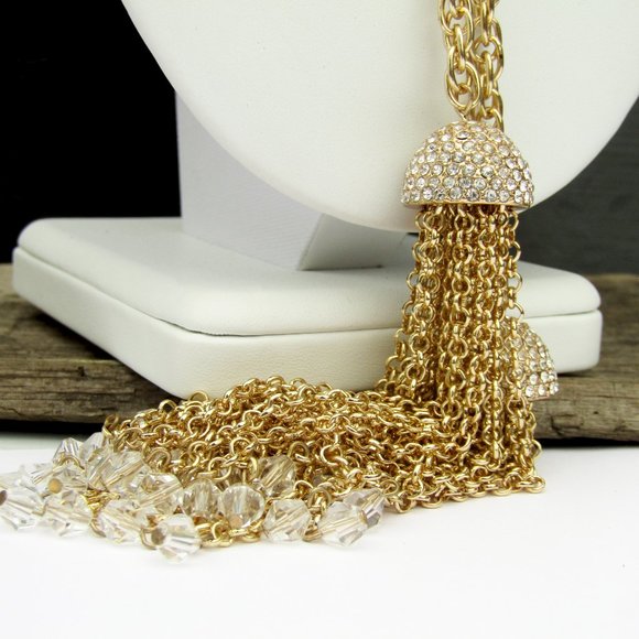 Stella & Ruby Gold Tone Rhinestone Tassel Necklace - Picture 2 of 7